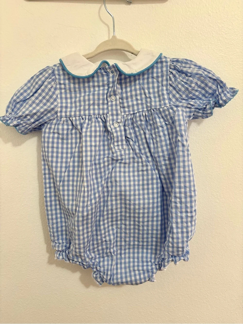 Princess Gingham Baby smocked Romper with White Peter Pan Collar